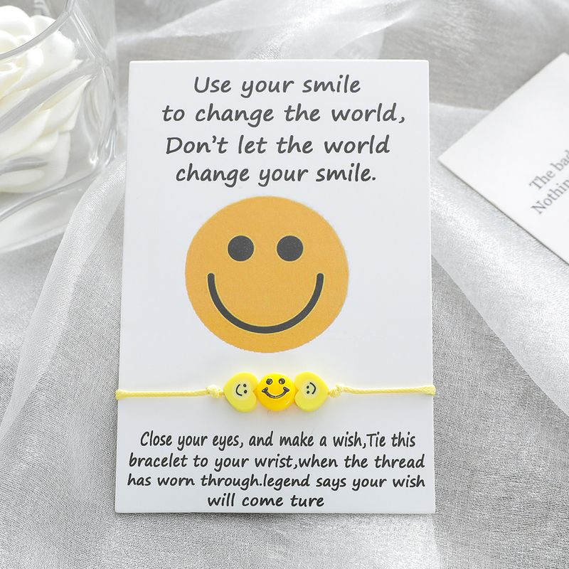 Nueva Tarjeta De Sonrisa Pulsera Moda Resina De Cerámica Suave En Forma De Corazón Pulsera Tejida Con Cara Sonriente