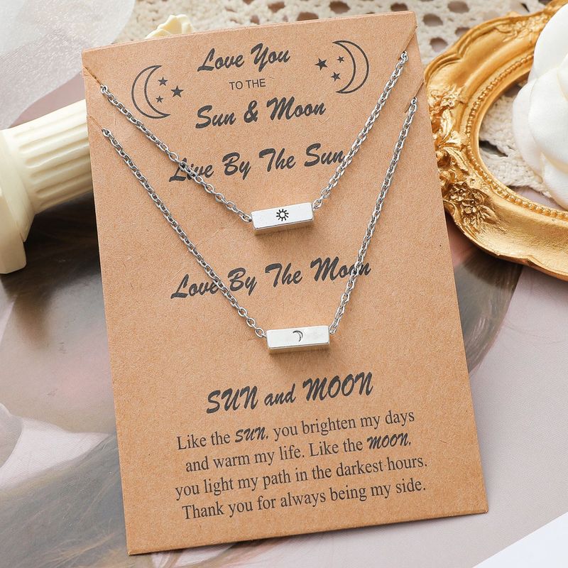 New Rectangular Alloy Clavicle Necklace Creative Simple Sun And Moon Couple Necklace 2-piece Set