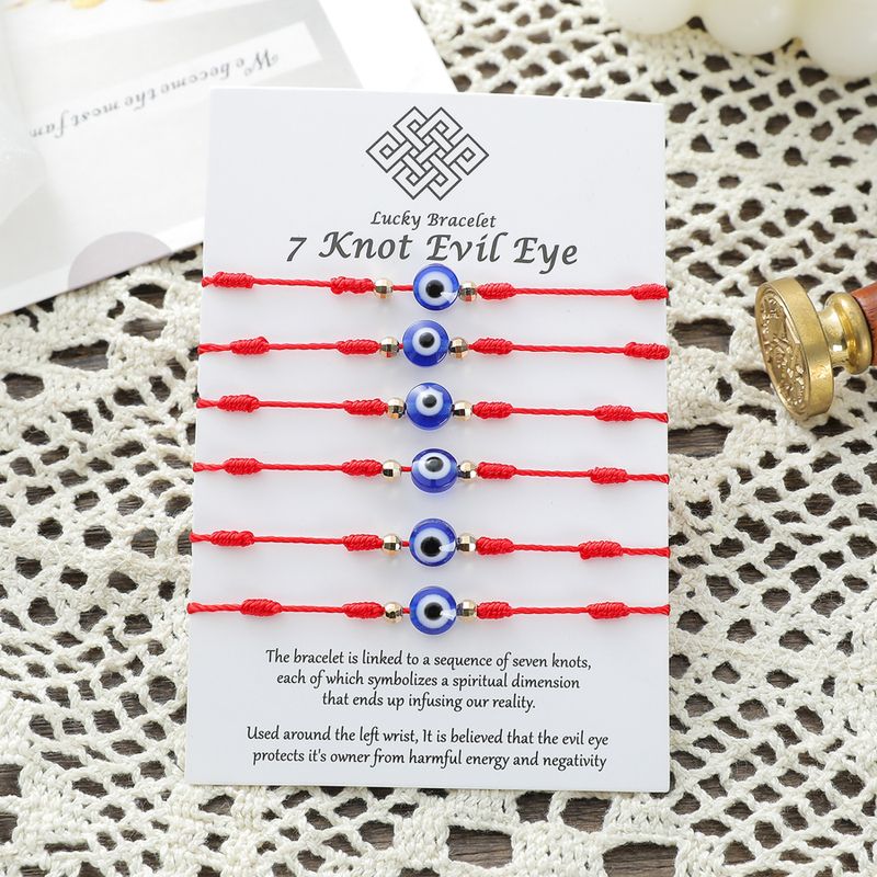 Nueva Pulsera De Ojo De Demonio Con 7 Nudos, Juego De 6 Piezas De Pulsera Trenzada Con Tarjeta Roja De La Suerte