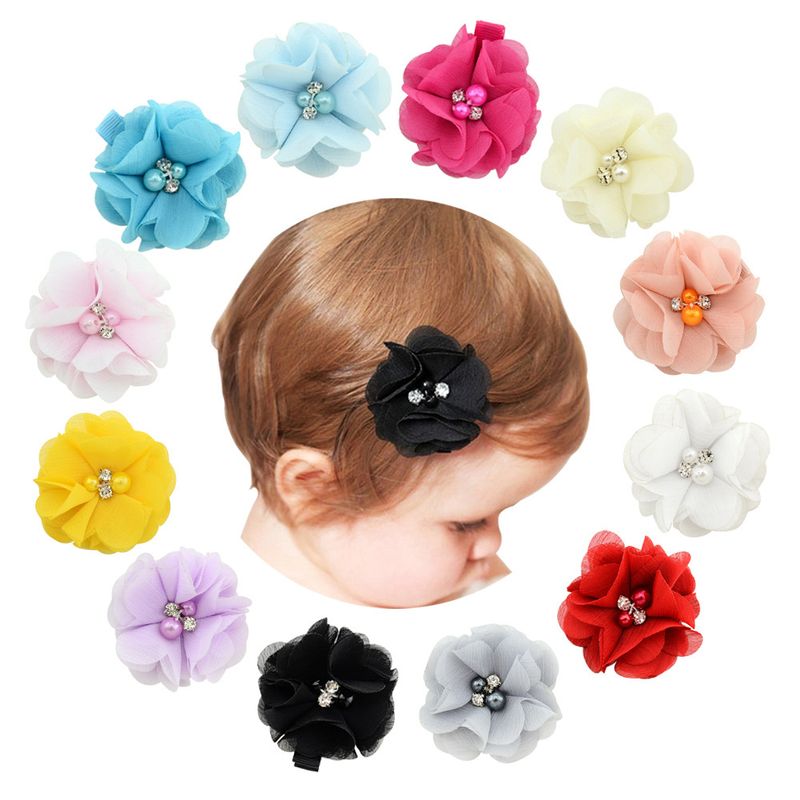 Fashion Pearl Rhinestone Chiffon Fabric Flower Children's Headdress