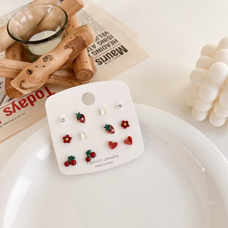Cute Strawberry Cherry Small Earrings Sweet Niche Design Earrings
