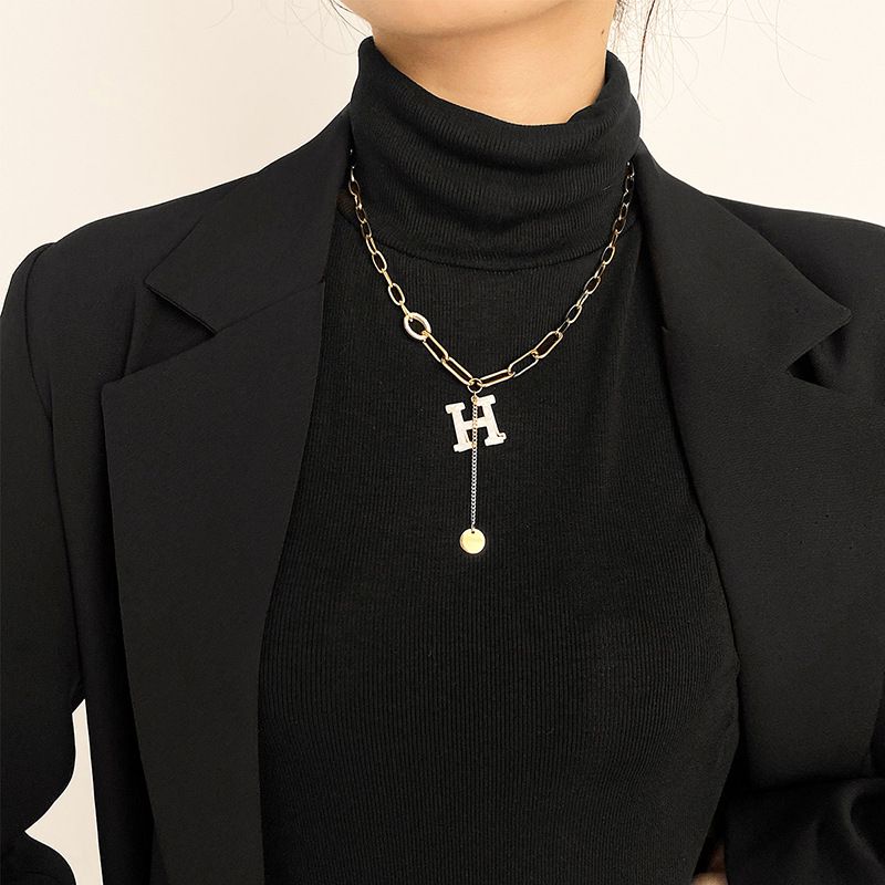 H Letter Sweater Chain Korean Autumn And Winter Titanium Steel Necklace