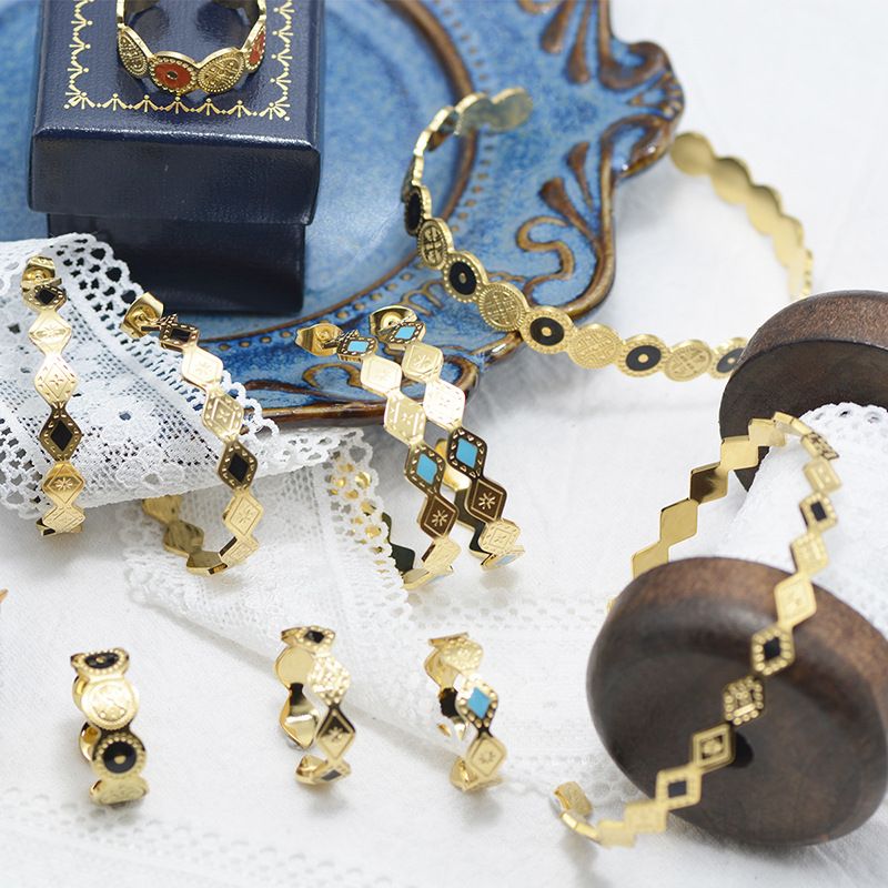 Fashion Titanium Stee Oil Dropping Ring Bracelet Earrings Jewelry