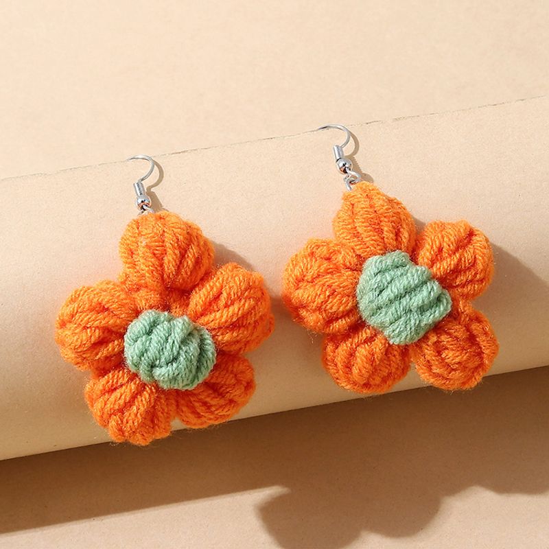Korean Style Small Fresh All-match Knitted Wool Flower Earrings