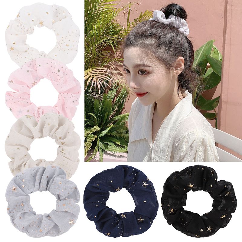 Fashion Solid Color Star Chiffon Sweet Candy Color Cloth Hair Ring