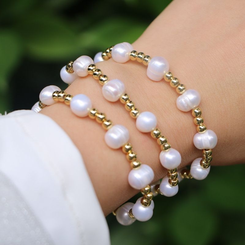 Pulsera De Cuentas De Cobre Con Perlas Irregulares Barrocas Joyería De Mano De Moda Coreana Femenina