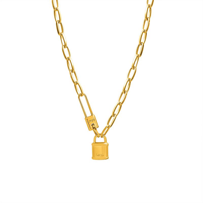 European And American Hip-hop Niche Titanium Steel Plated 18k Gold Pin Lock Pendant Necklace