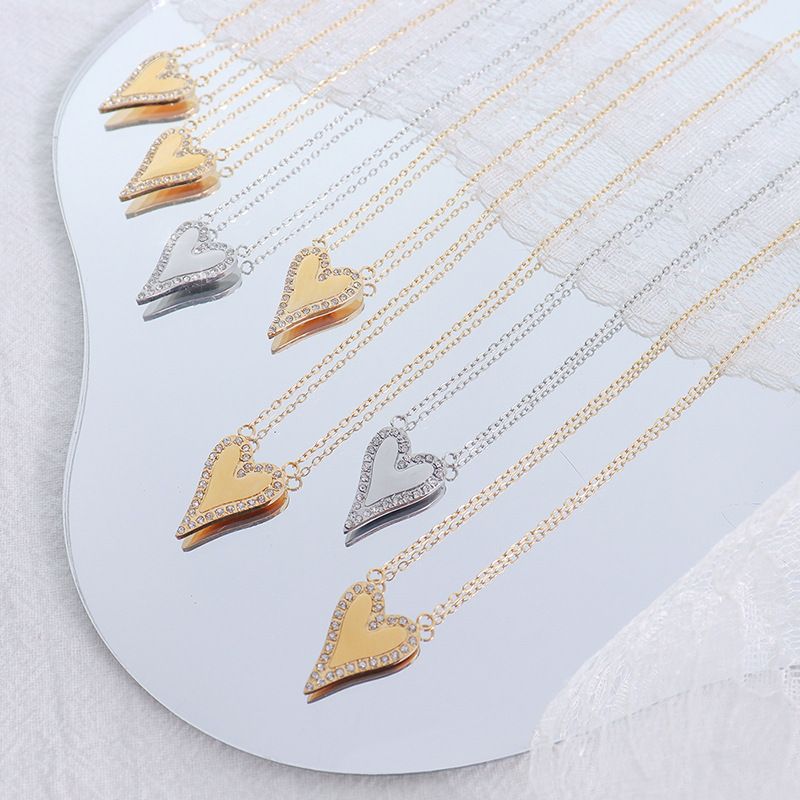 Korean Heart-shape Zircon Titanium Steel Necklace Wholesale