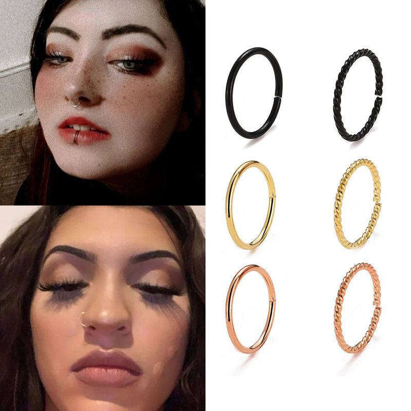 New Personality Closed Mouth Ring Nose Ring Creative Punk Gold And Black Ring 6 Packs