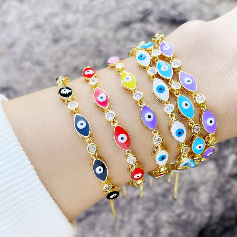 Boho Stil Bösen Blick Armband Farbe Tropfendes Auge Kupfer Armband Weiblich Großhandel