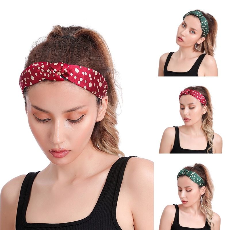 Fashion New Color Satin Fabric Hair Band Polka Dots Knotted Simple Wide Headband