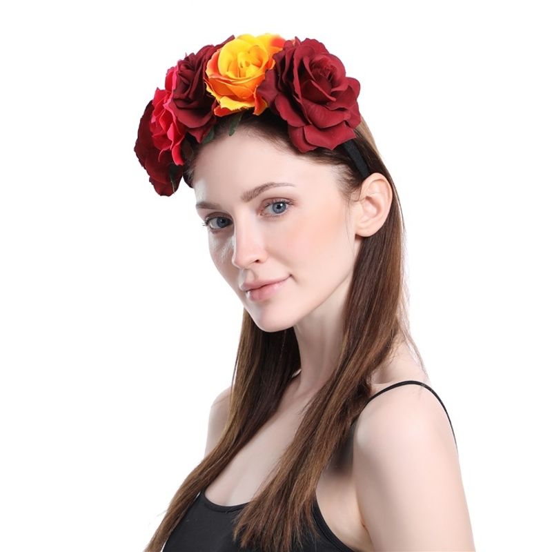 Fashion Geometric Fabric Big Rose Flower Christmas Halloween Wide Headband