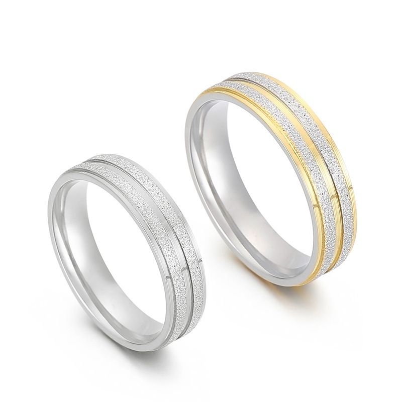 Simple Contrast Color Stainless Steel Frosted Ring Jewelry