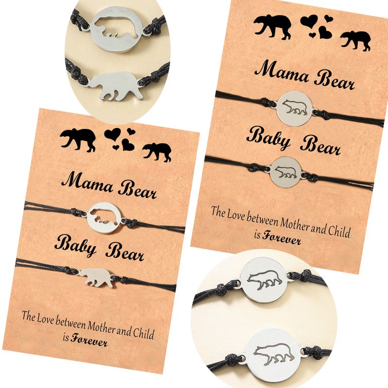 Creative Stainless Steel Hollow Black Label Baby Bear Parent-child Card Hand-woven Bracelet