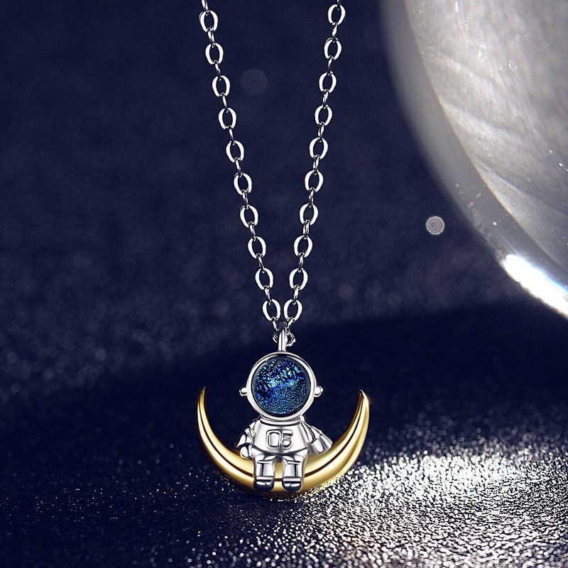 Astronauta Plata Esterlina Pareja Clavícula Cadena Luz Lujo Nicho Colgante Collar Femenino