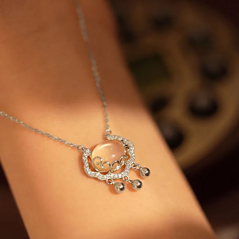 New 925 Silver Clavicle Chain Auspicious Clouds And Peace Ful Lock Necklace Female