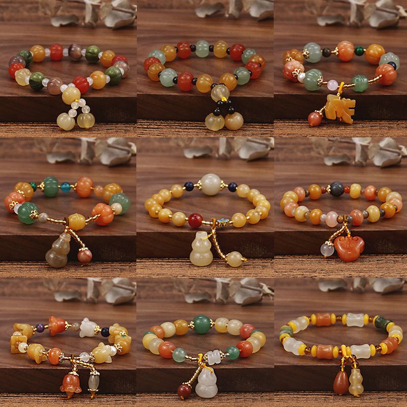 Retro Pumpkin Bead Barrel Beads Golden Silky Jade Armband Einfacher Herren- Und Damenschmuck