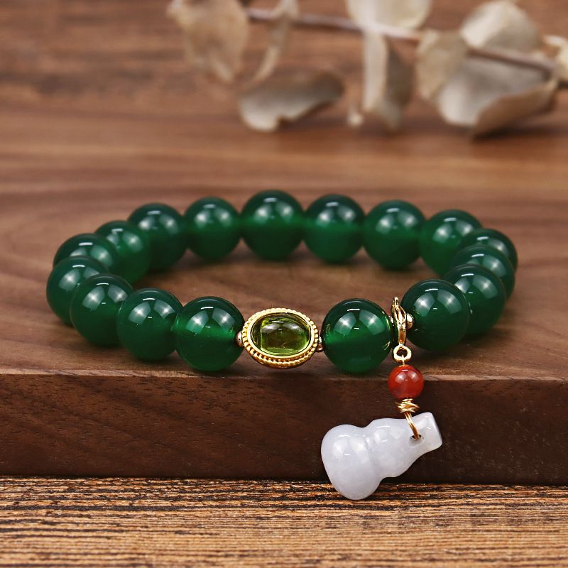 Mode Grüner Achat Chalcedon Mode Einfaches Armband Kristall Weiße Jade Anhänger Armband