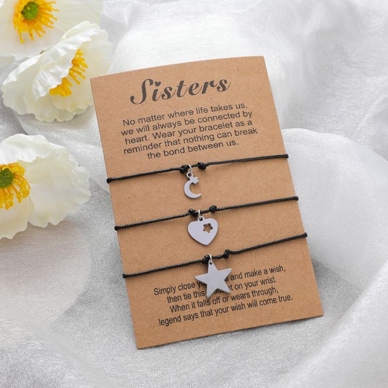 Thanksgiving Day Card Bracelet Personality Stainless Steel Stars And Moon Heart Braided Bracelet