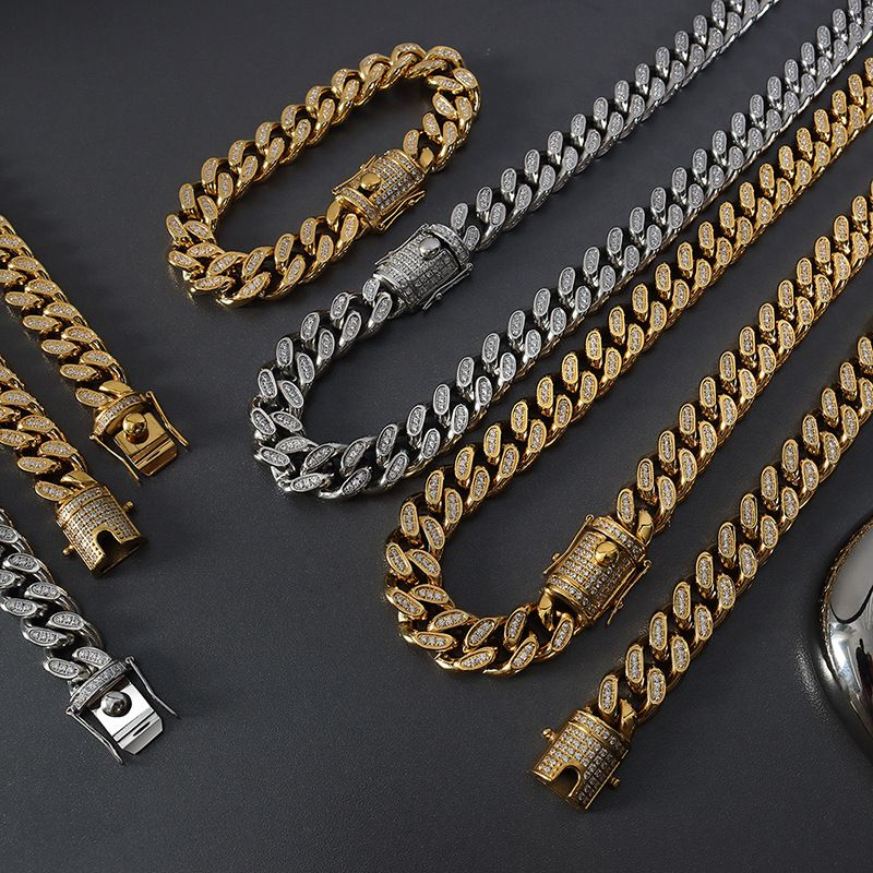 Titanium Steel Exaggerated Cuban Chain Men's Bracelet Necklace Set