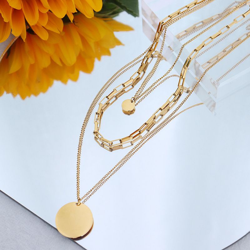 Fashion Three-layered Clavicle Chain Titanium Steel Plated 18k Real Gold Necklace Wholesale