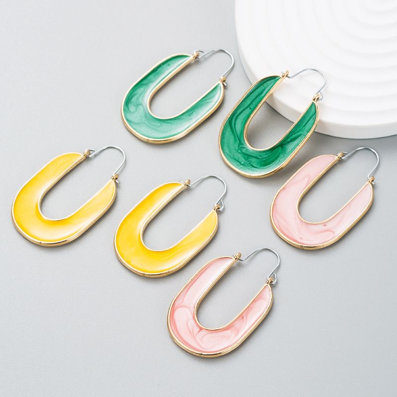 Simple Alloy Resin Geometric Niche Design Hollow Earrings