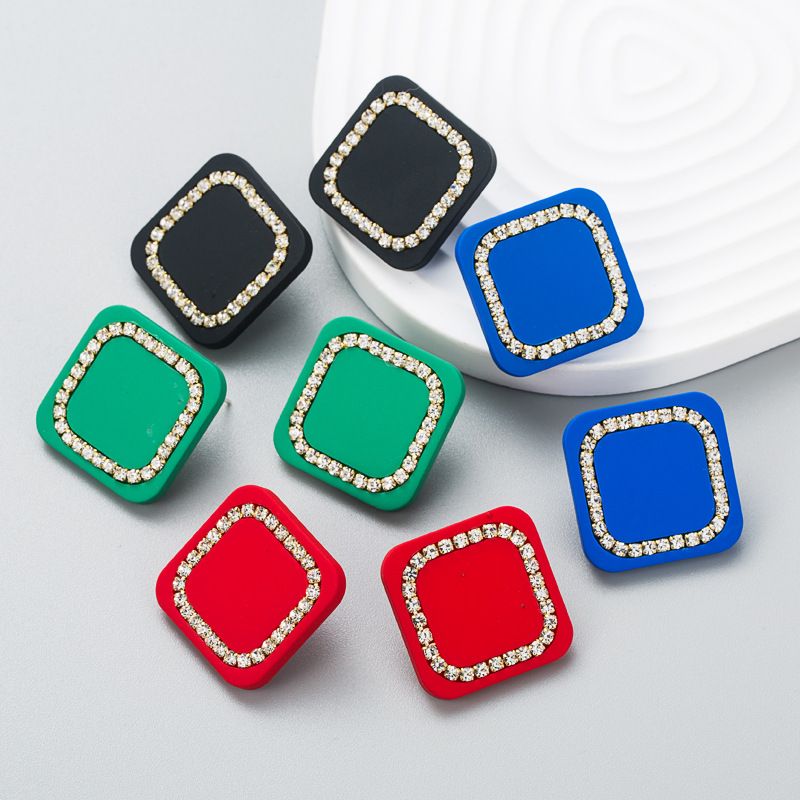 Fashion Geometric Square Resin Rhinestone Earrings