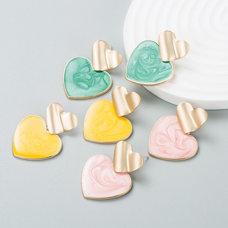 Fashion Contrast Color Alloy Heart-shaped Enamel Earrings