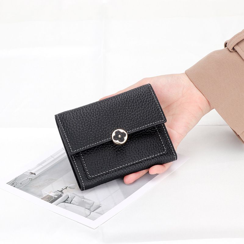 Leather Short Wallet Female 2022 New Style Soft Leather Three-fold Buckle Small Wallet