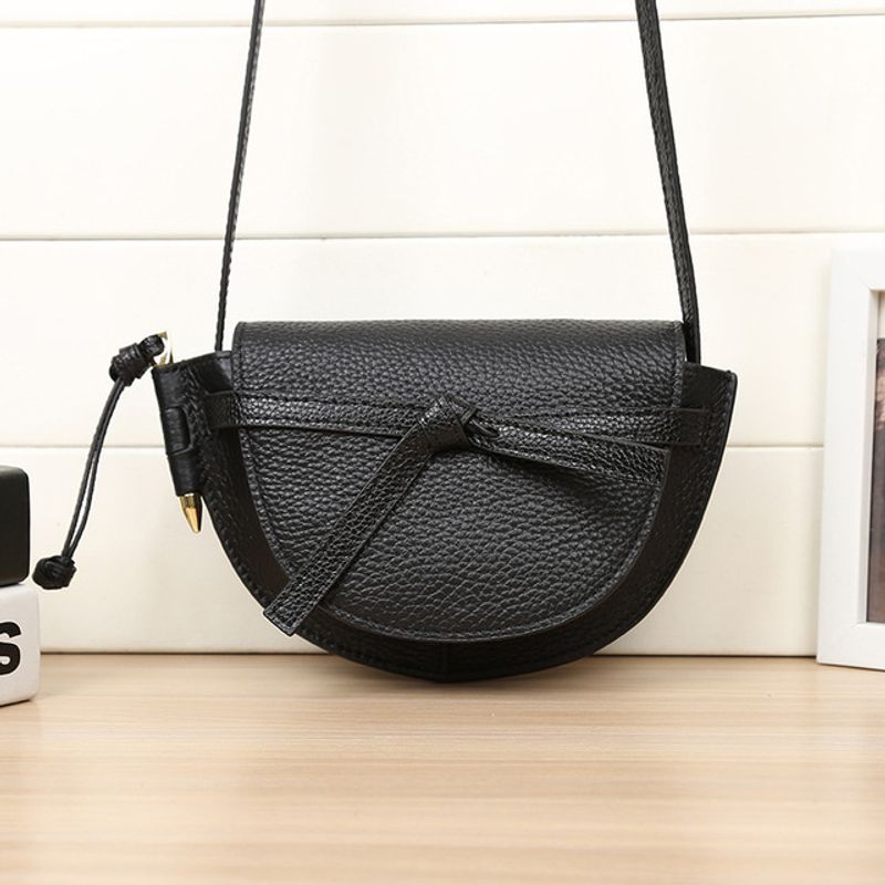 Fashion Bows Saddle-shaped Top Layer Cowhide Shoulder Bag Leather Female Bag