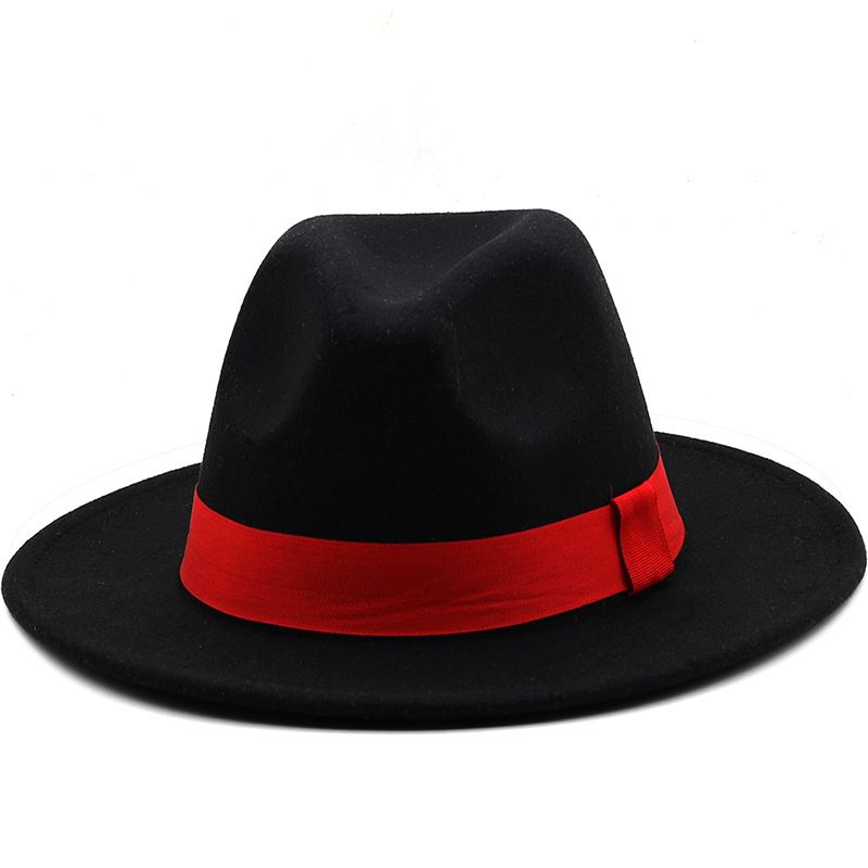 Simple Jazz Hat Big Brim Hat Fashion Ribbon Top Hat  Cashmere Felt Hat