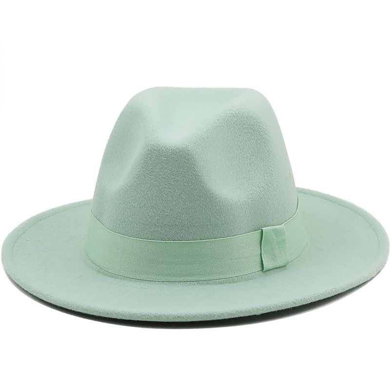 Simple Fashion Jazz Hat Big Brim Hat Ribbon Top Hat Cashmere Solid Color Felt Hat
