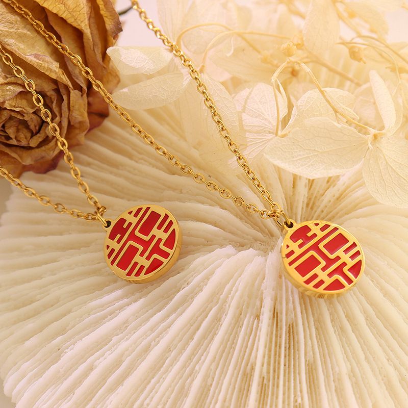 Chinese Style Tiger Year Double Happiness Titanium Steel Necklace