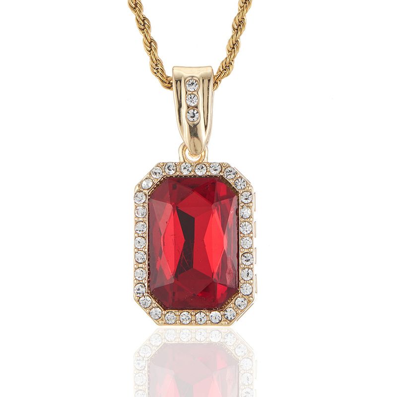 Colgante De Zafiro Rojo, Colgante De Diamantes De Imitación De Aleación, Collar De Cadena Cubana, Joyería
