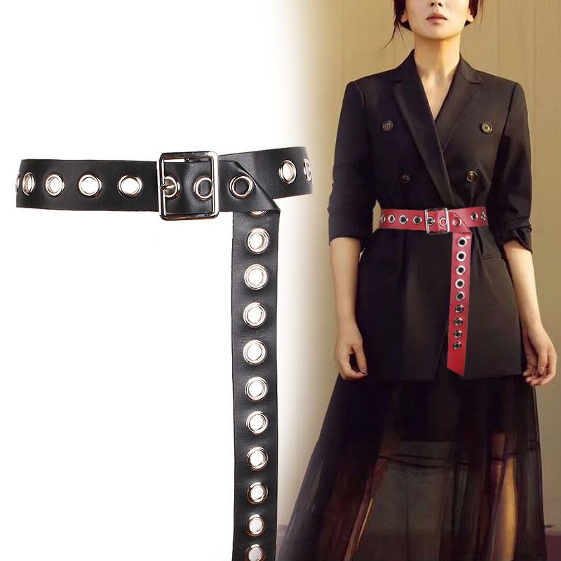 European And American Fashion Big Eyelet Square Buckle Corset Pin Buckle Pu Belt