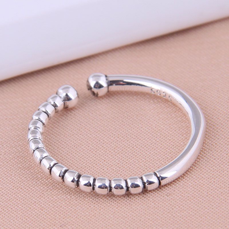 French Beaded-shaped Silver Fashion Simple Personality Copper Open Ring