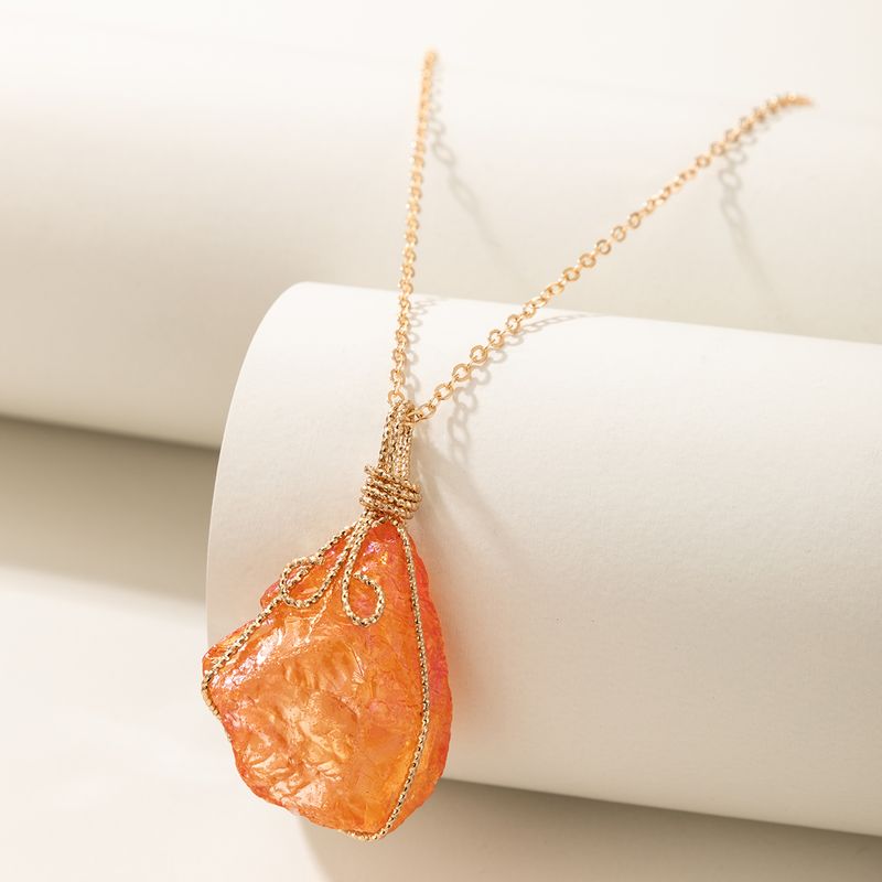 Naturstein Orange Einzels Chicht Geometrische Unregelmäßige Stein Halskette