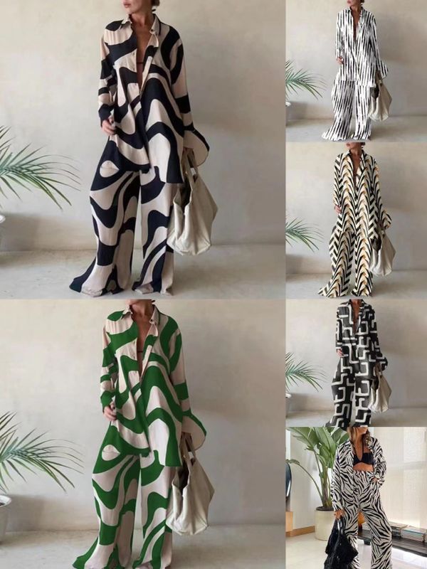Women's Fashion Geometric Cotton Blend Polyester Printing Pants Sets