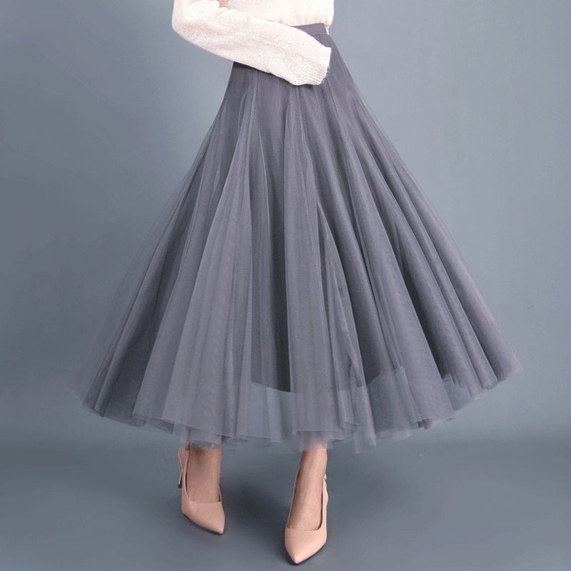 Spring Autumn Fashion Solid Color Polyester Regular Fit Maxi Long Dress Skirts