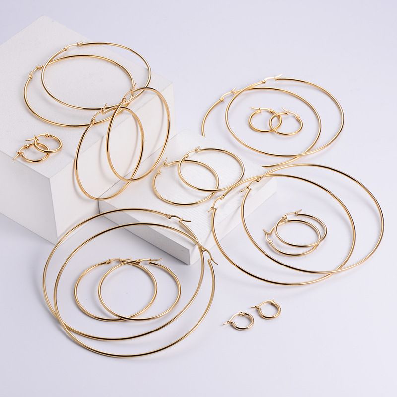 1 Pair Exaggerated Round Plating Stainless Steel Hoop Earrings