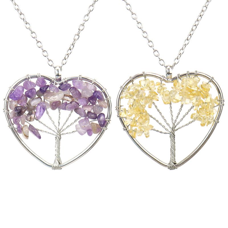 Mode Baum Herzform Künstlicher Kristall Kupfer Perlen Aushöhlen Halskette Mit Anhänger 1 Stück
