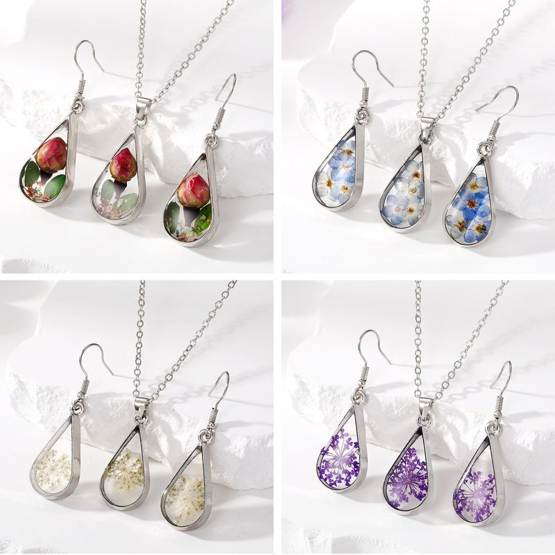 Simple Style Water Droplets Flower Resin Enamel Women's Earrings Necklace