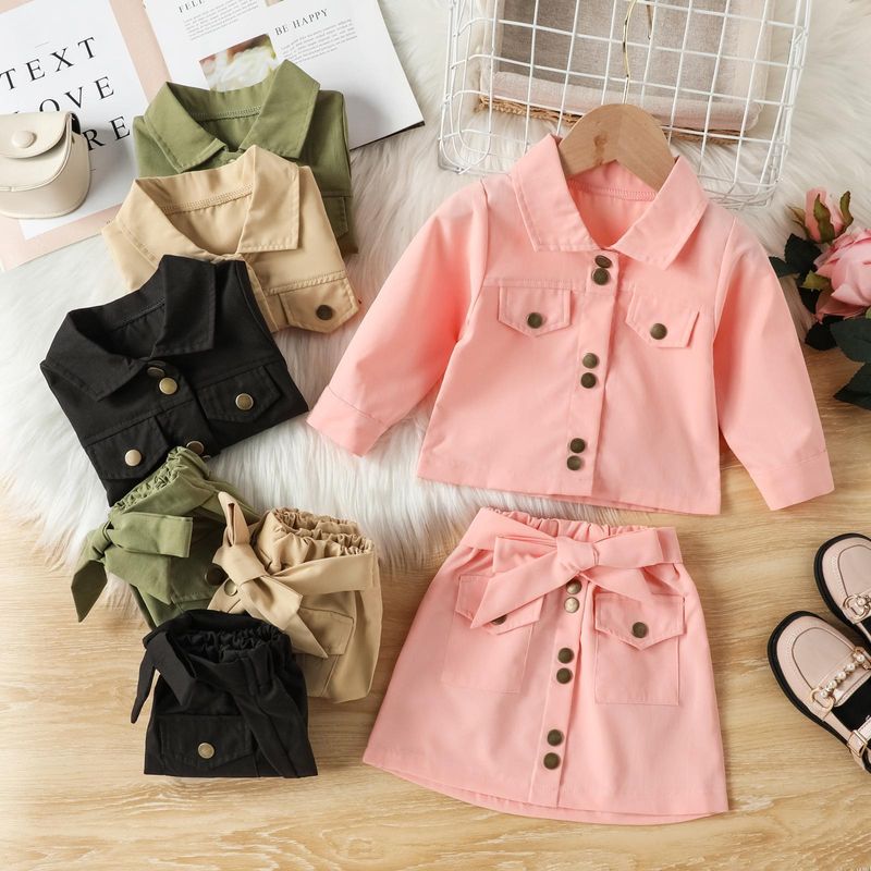 Fashion Solid Color Cotton Girls Clothing Sets