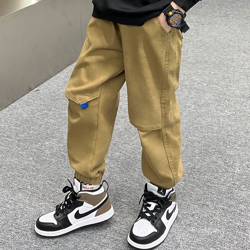 Casual Solid Color Pocket 100% Cotton Boys Pants