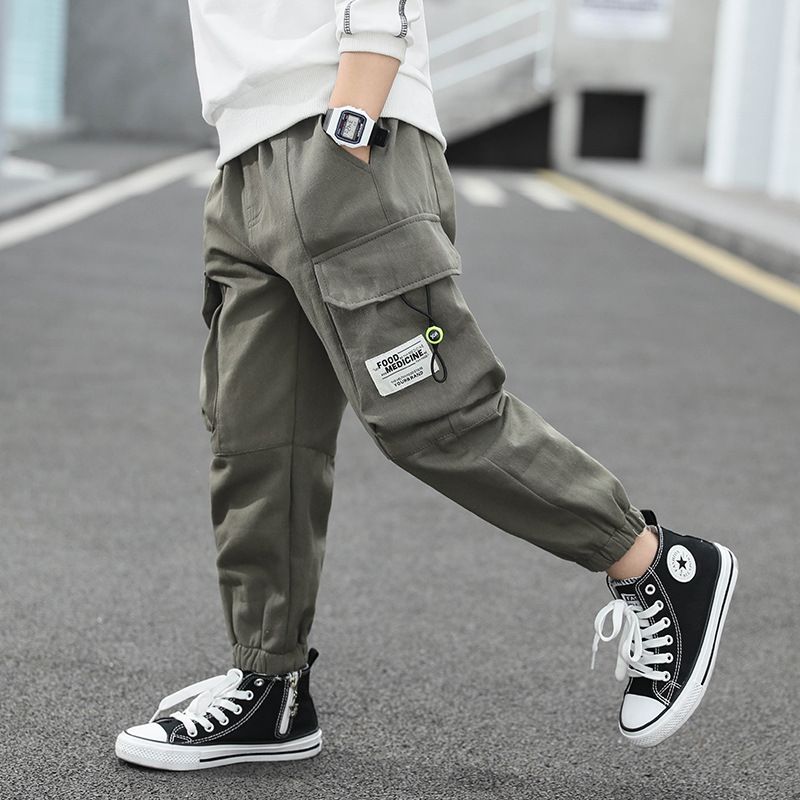 Casual Solid Color Pocket Cotton Boys Pants