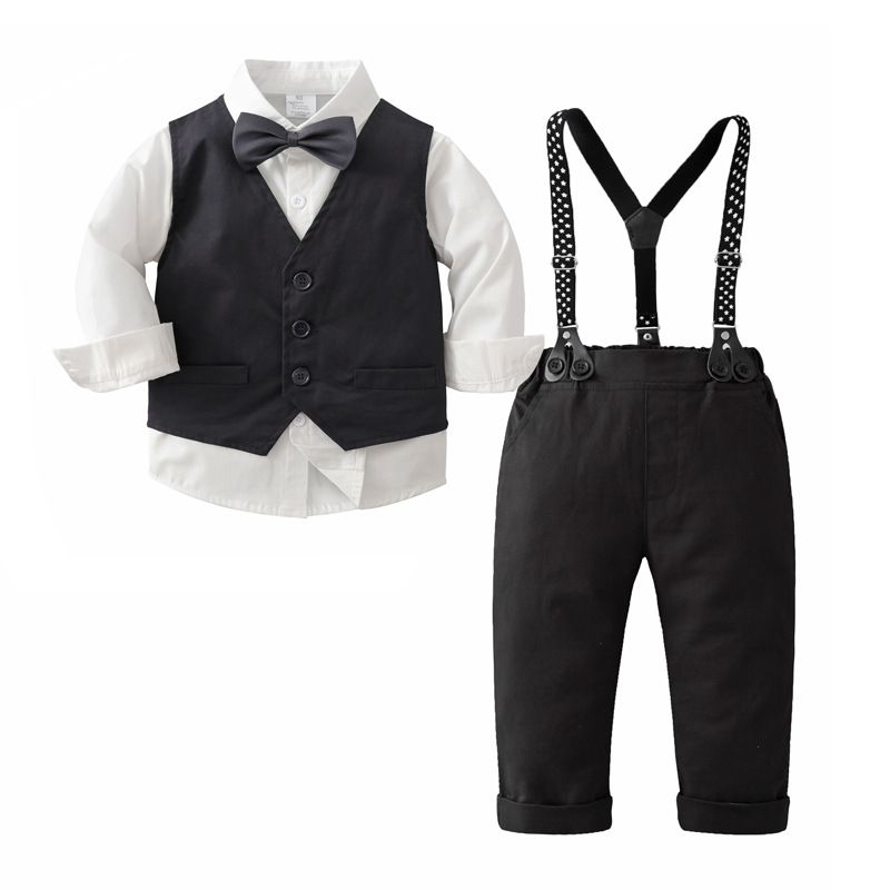 Fashion Solid Color Bowknot Cotton Boys Clothing Sets