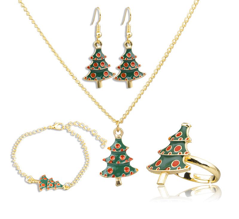 Mode Weihnachtsbaum Legierung Emaille Weihnachten Frau Armbänder Ohrringe Halskette