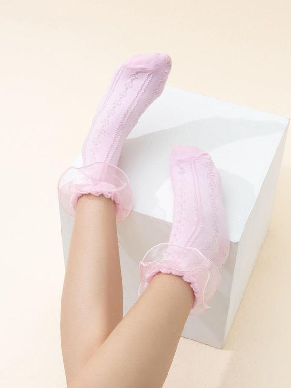 Women's Simple Style Solid Color Cotton Lace Ankle Socks 2 Pieces