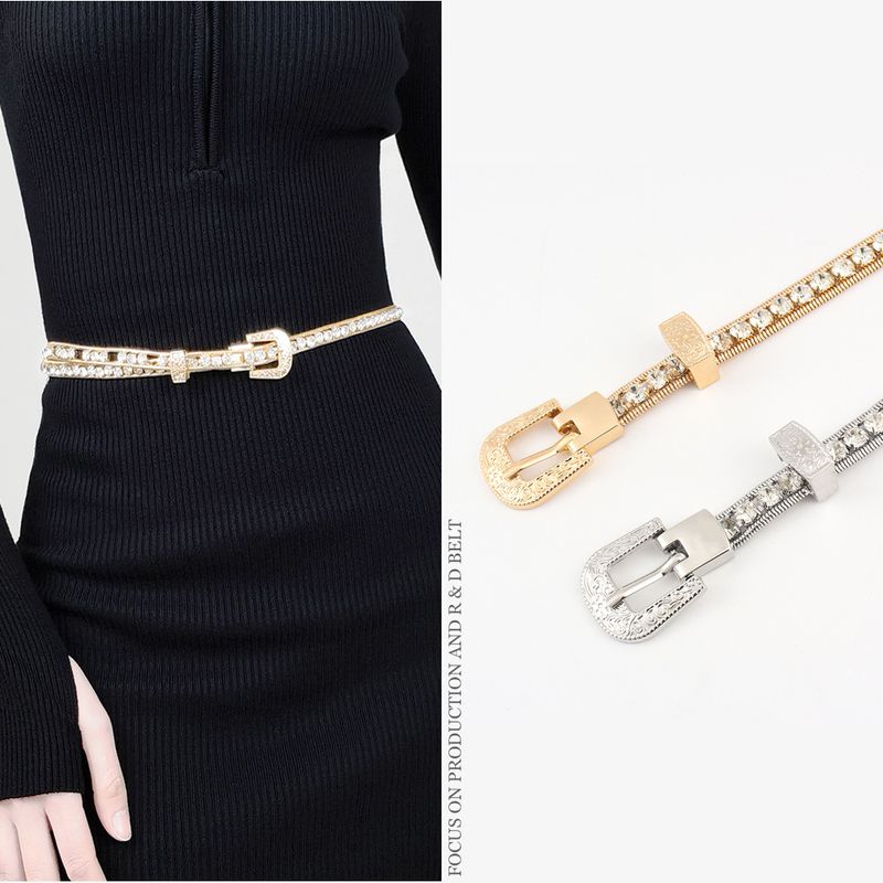 Fashion Geometric Metal Inlay Rhinestones Women's Chain Belts