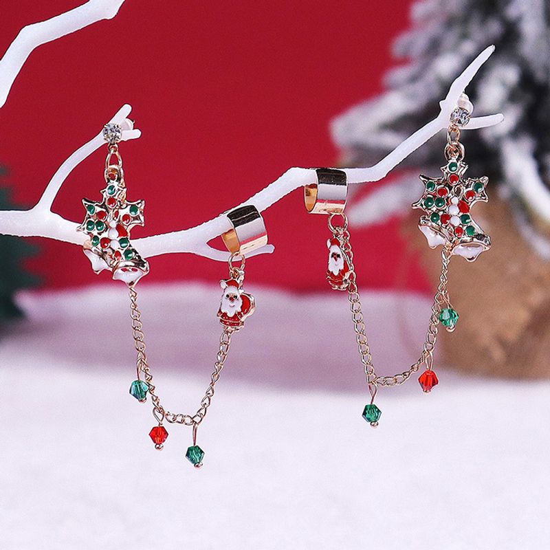 Fashion Santa Claus Elk Alloy Enamel Chain Rhinestones Women's Ear Clips 1 Pair